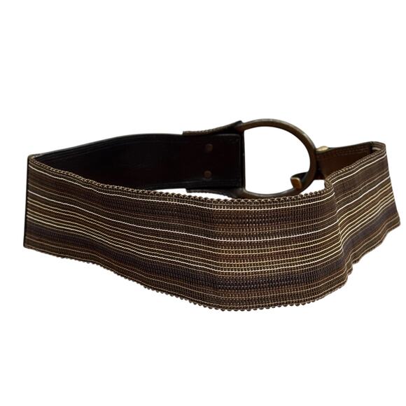 Suzi Roher Wide Stretch Belt SZ M Womens Brown Striped Leather Modern Boho Earth - Picture 3 of 10